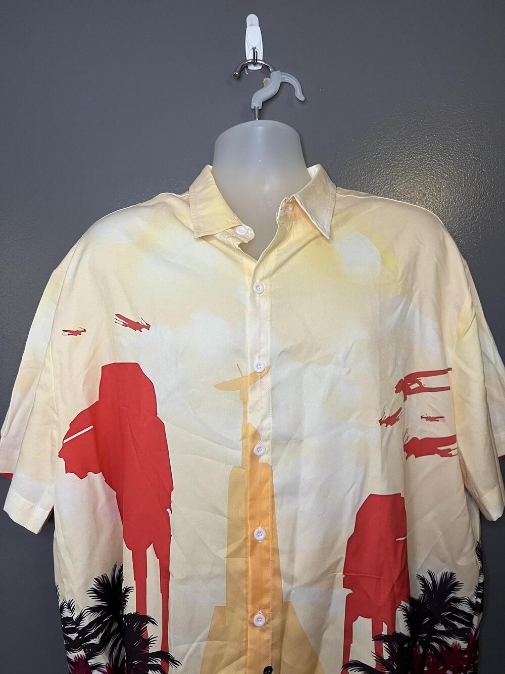 HOO Star Wars Shirt Mens 2XL Graphic Short Sleeve Hawaiian Aloha Button Up
